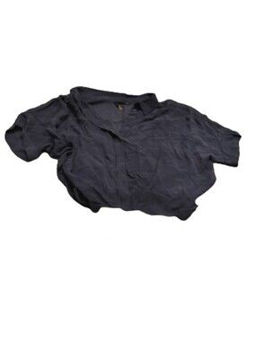 Obakki Women's Buttoned Silk Blue Short Sleeve Cropped Length Blouse Top Sz 6
